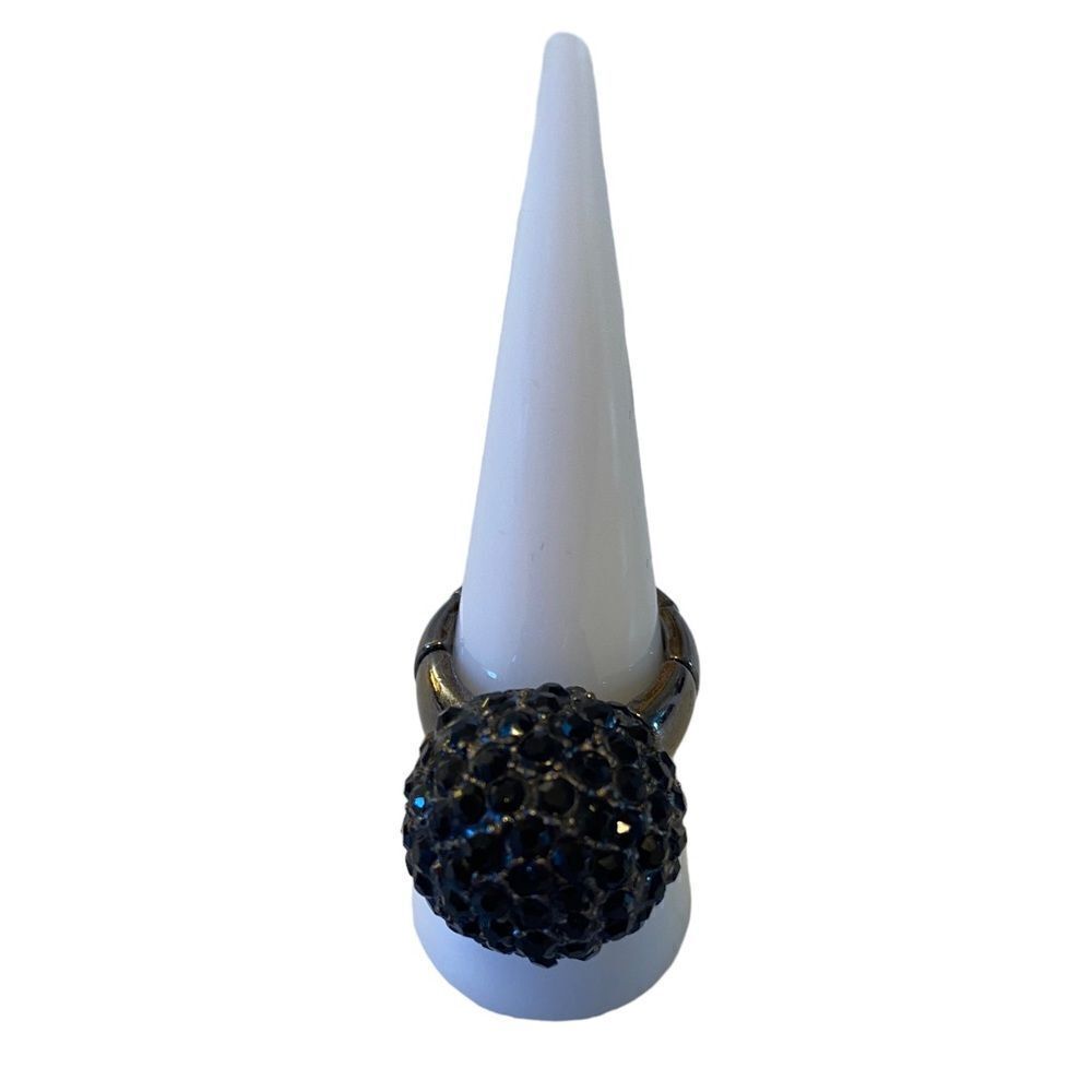 Black Pave Crystal Ball Gun Metal Ring on Stretch Band. Will fit sizes 6.5-8